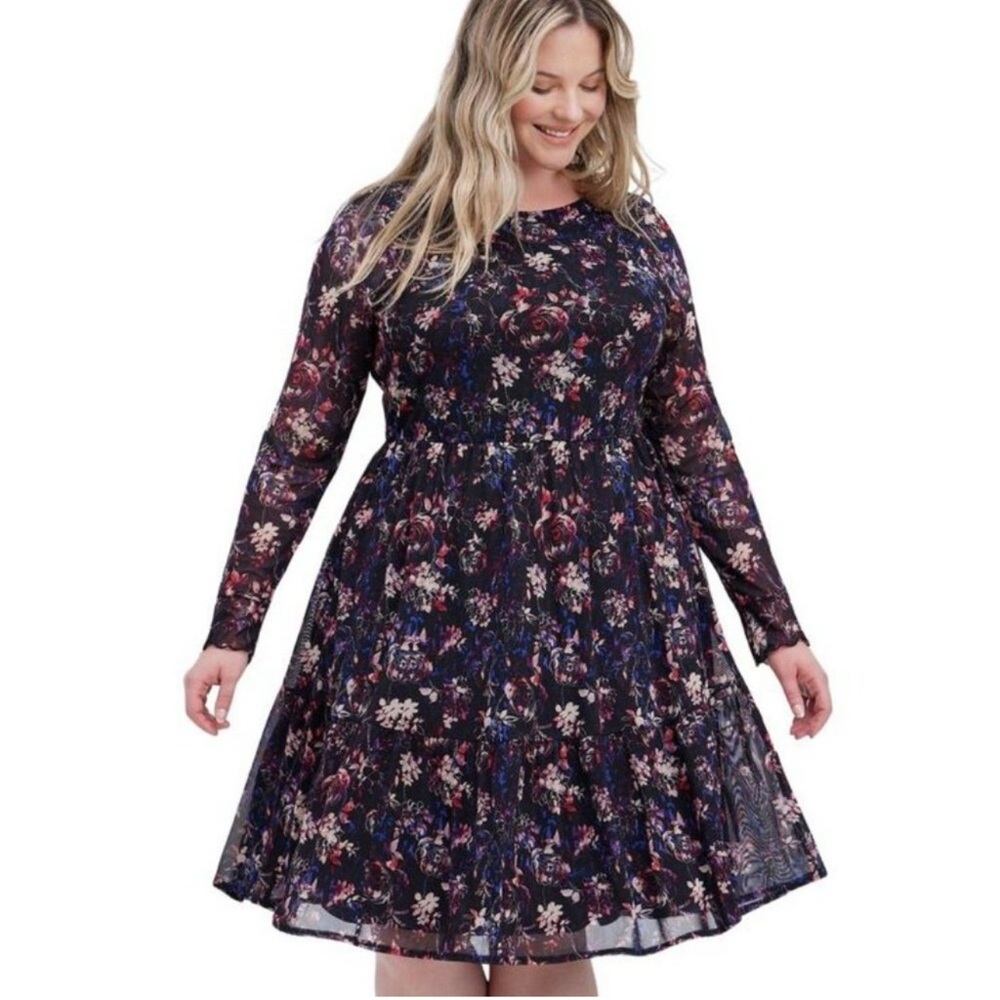 Torrid Ruffled Mini Dress - Mesh Floral Black